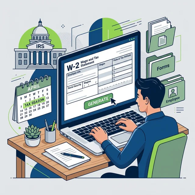 A person looking at a digital W-2 form on a laptop screen, symbolizing online W-2 creation.