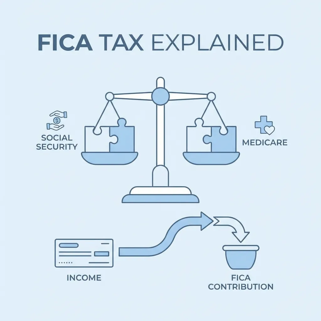 Educational graphic for FICA Tax Explained: Social Security & Medicare Deductions Guide (2026) - Education guide