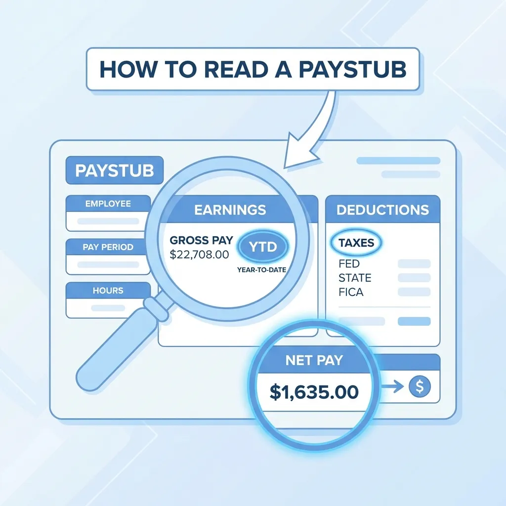 Educational graphic for How to Read a Paystub: Complete Breakdown of Every Section (2026) - Education guide