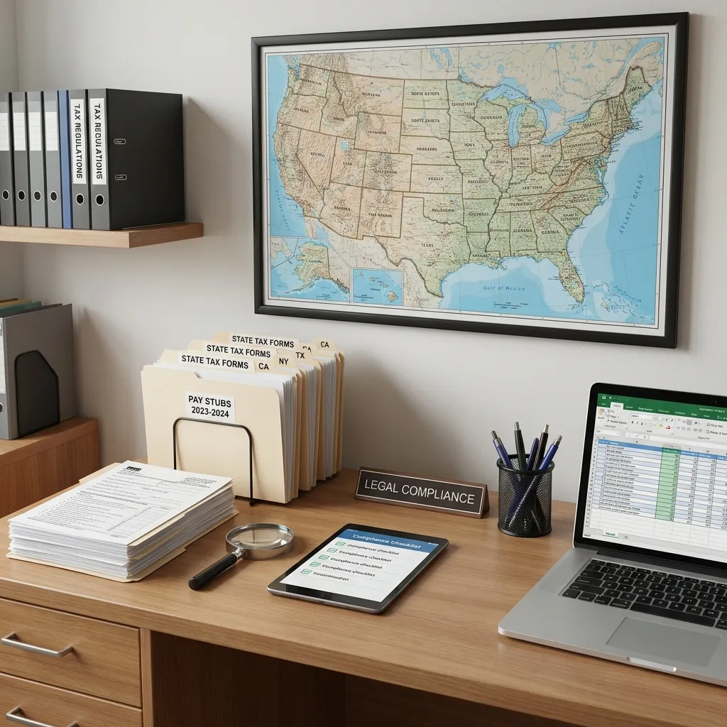 Educational graphic for Pay Stub Requirements by State: Employer Obligations Guide (2026) - Legal guide