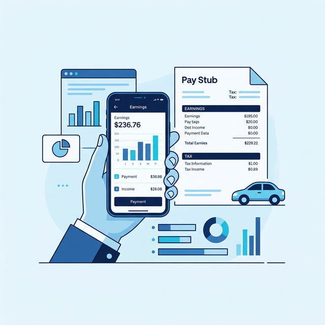 A person holding a smartphone showing an Uber app screen with earnings information, representing Uber driver income.