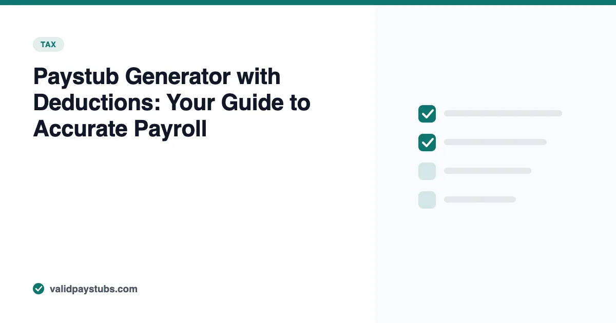 Paystub Generator with Deductions: Your Guide to Accurate Payroll — ValidPaystubs article illustration showing a document checklist