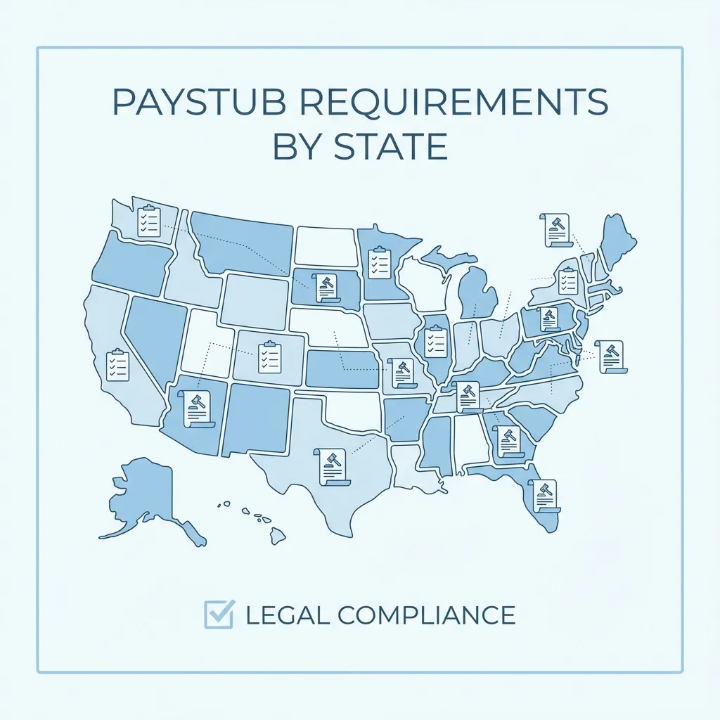 Educational graphic for Paystub Requirements by State: Complete 2026 Guide for All 50 States - Legal guide
