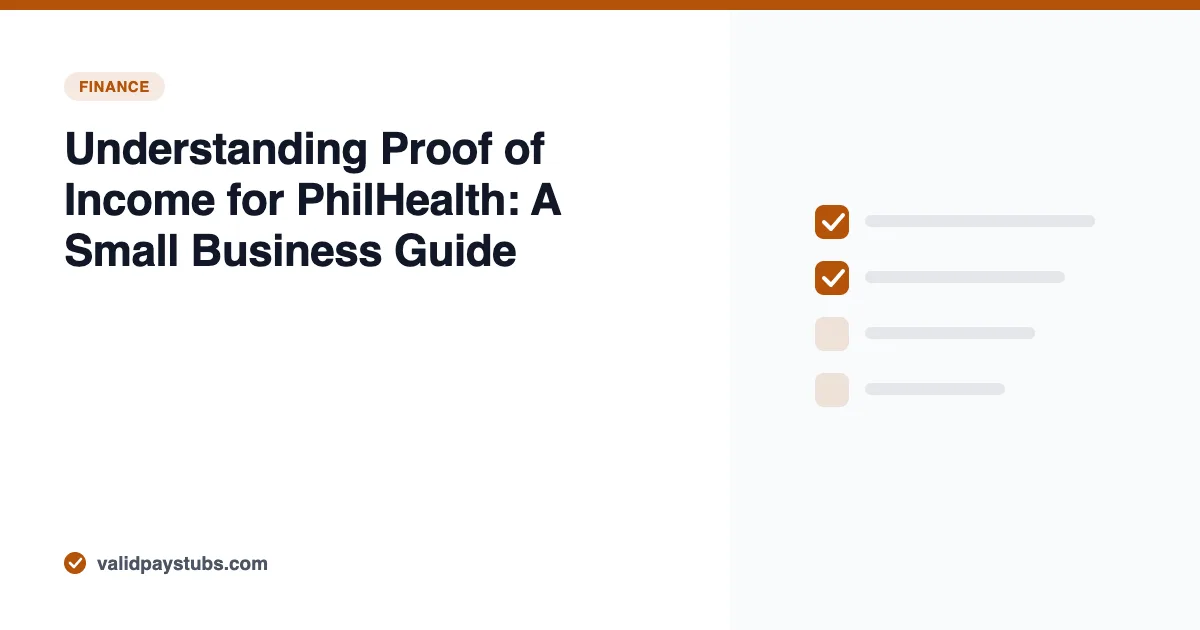 Understanding Proof of Income for PhilHealth: A Small Business Guide — ValidPaystubs article illustration showing a document checklist