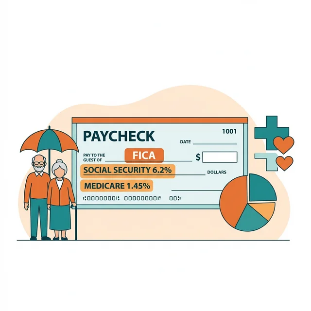 A person looking at a pay stub with FICA deductions highlighted, demonstrating an understanding of FICA taxes.